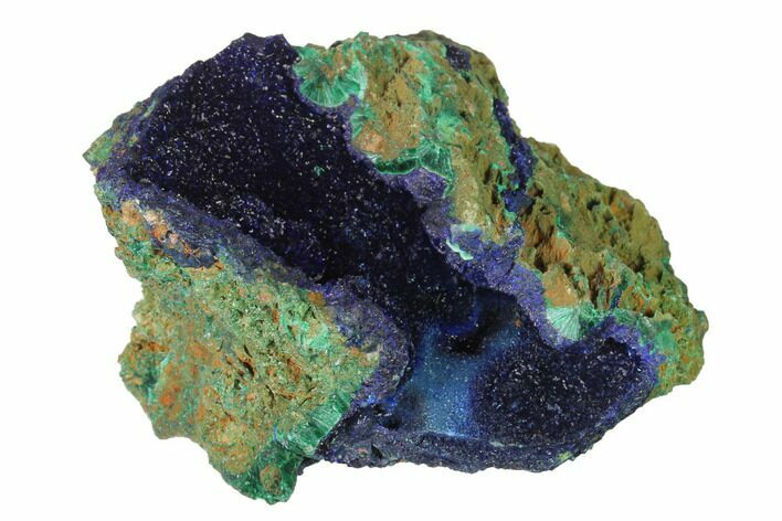 Sparkling Azurite Crystals With Malachite - Laos #142616